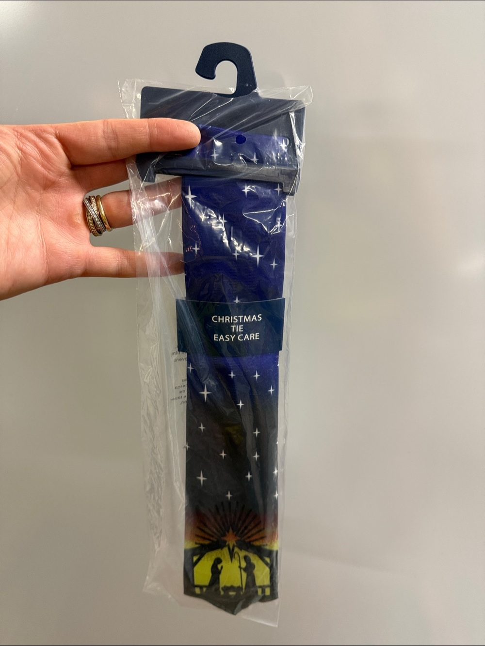 Sears Blue Christmas Nativity Tie with Yellow Accent